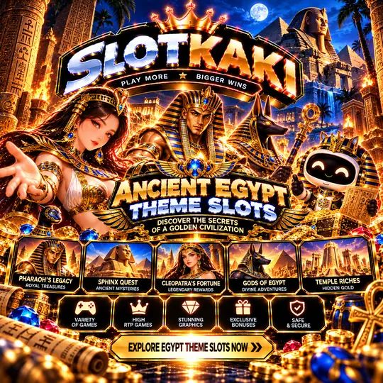 SLOTKAKI ancient Egypt theme – banner black and gold: pyramids and a pharaoh