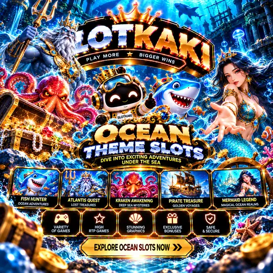 SLOTKAKI ocean theme – banner black and gold: undersea world and sea life
